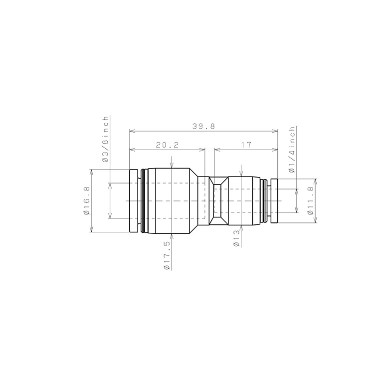 Đầu Nối Nhanh Khí Nén Dạng Nối Giẩm Pisco PG3/8-1/4_drawing