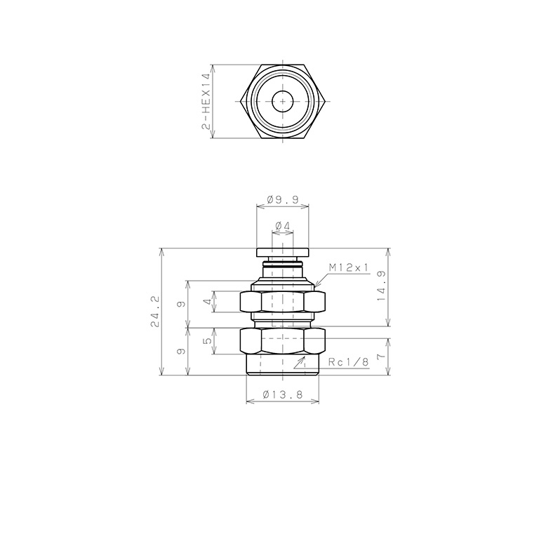 Đầu Nối Nhanh Khí Nén Dạng Thẳng Ren Trong Ngoài Pisco PMF4-01W-C_drawing