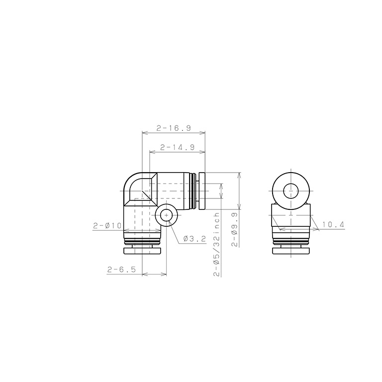 Đầu Nối Nhanh Khí Nén Cong 90° Pisco PV5/32-C_drawing