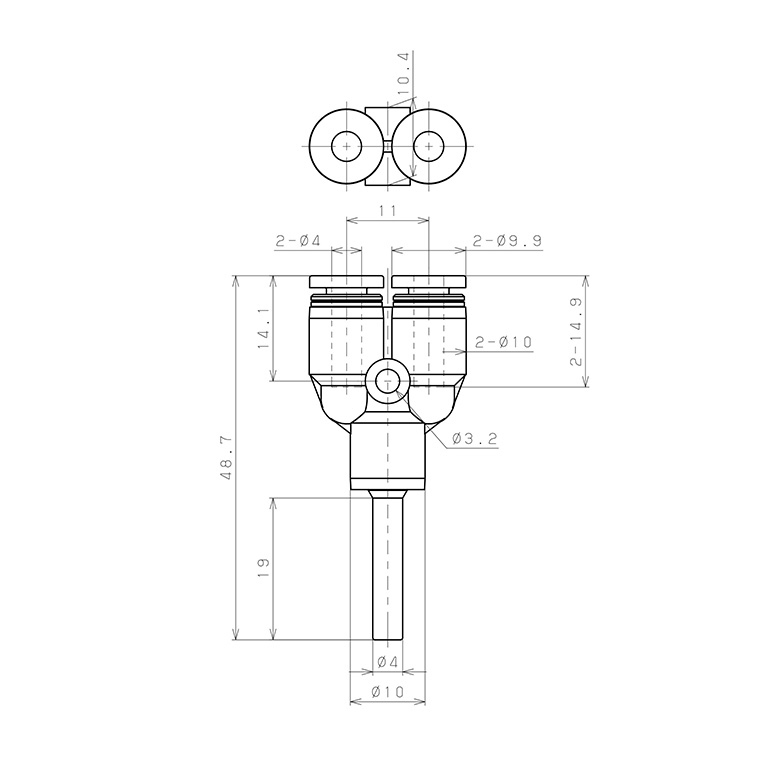 Đầu Nối Nhanh Khí Nén Giữa Ống Khí Và Fitting Dạng Chữ Y Pisco PYJ4-UC_drawing