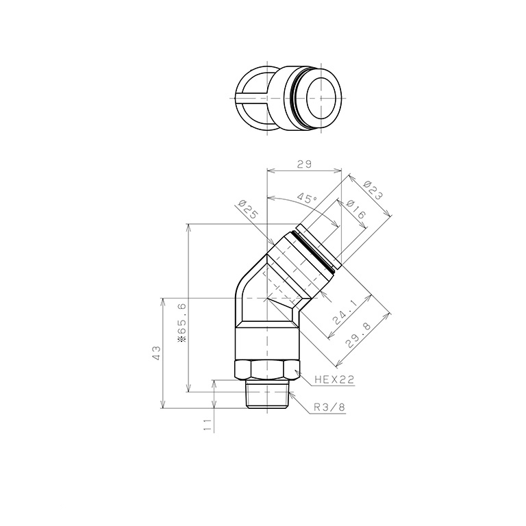 Đầu Nối Nhanh Khí Nén Dạng Cong 45° Ren Ngoài Pisco PLH16-03_drawing
