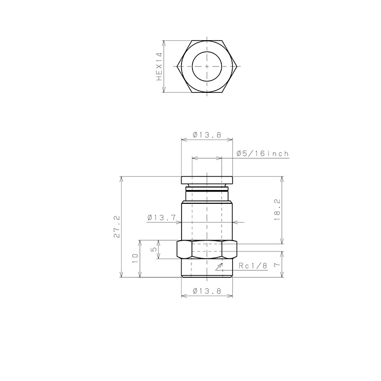 Đầu Nối Nhanh Khí Nén Dạng Thẳng Ren Trong Pisco PCF5/16-01-C_drawing