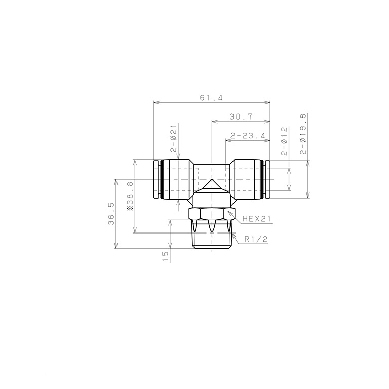 Đầu Nối Nhanh Khí Nén Dạng Chữ T Ren Ngoài Pisco PB12-04-C_drawing