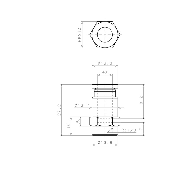 Đầu Nối Nhanh Khí Nén Dạng Thẳng Ren Trong Pisco PCF8-01W-C_drawing