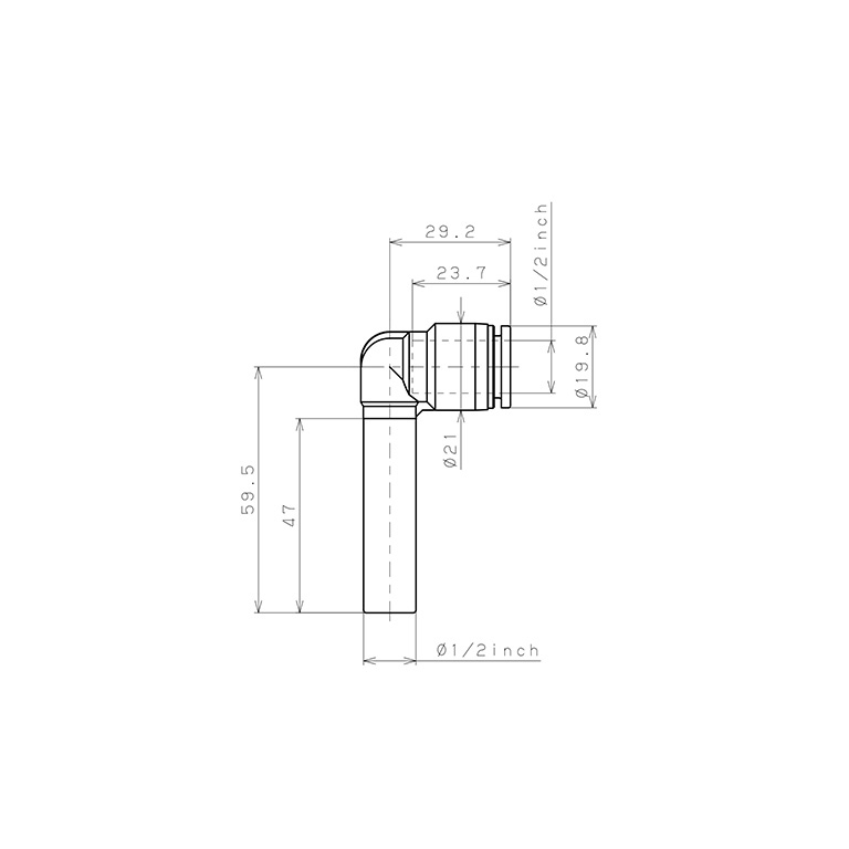 Đầu Nối Nhanh Khí Nén Giữa Ống Khí Và Fitting Dạng Cong 90° (Dài) Pisco PLLJ1/2_drawing