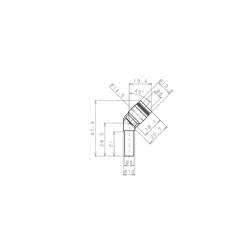 Đầu Nối Nhanh Khí Nén Giữa Ống Khí Và Fitting Dạng Cong 45° Pisco PLHJ8-UC_drawing