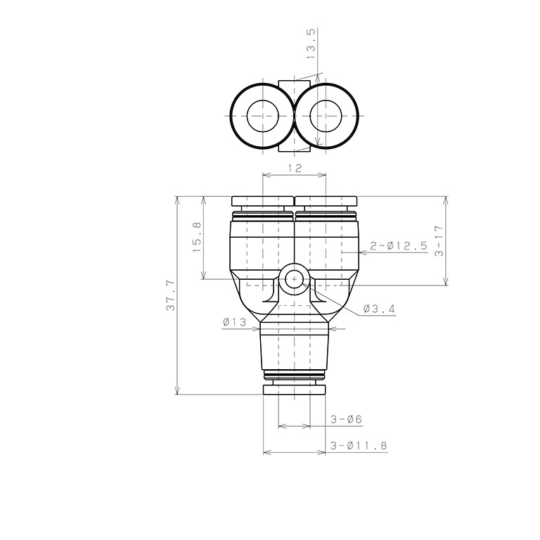 Đầu Nối Nhanh Khí Nén Chữ Y Pisco PY6-UC_drawing