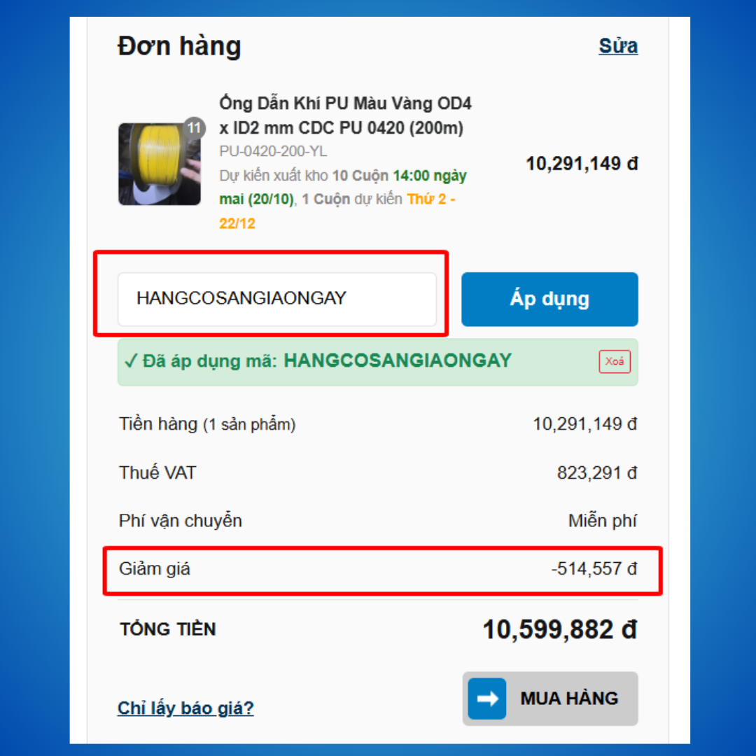 nhập mã "HANGCOSANGIAONGAY" để nhận giảm 5% tổng đơn hàng.